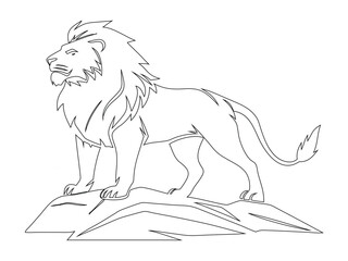 Lion Silhouette Standing on Rock Line Art Illustration