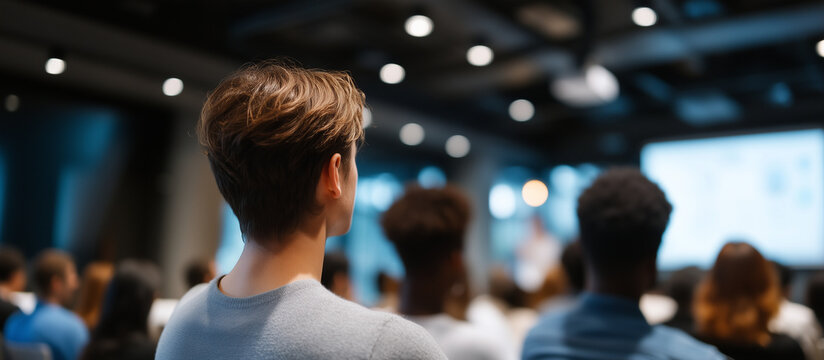 A group of interns attending a corporate workshop with a presentation screen corporate training, internship program, teamwork, business education, career start