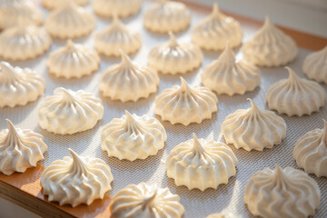 Golden hour light on baked meringue cookies