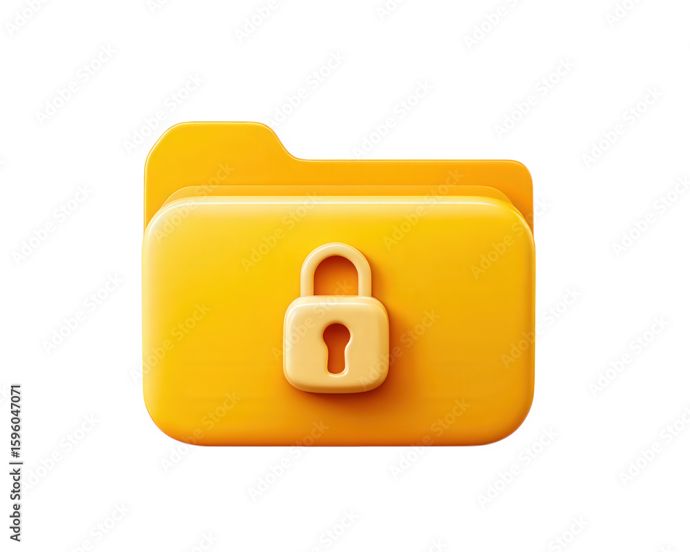 Poster locked folder icon with yellow color and secure padlock symbol, representing data protection and pri