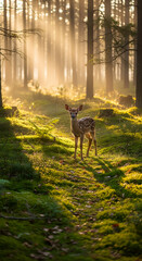 Fawn Standing in Sunlight A Serene Forest Encounter