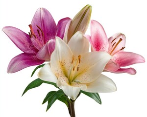 Fototapeta premium Pink And White Lilies Bouquet