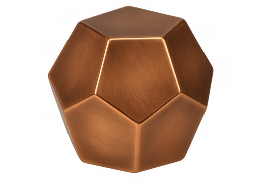 Gleaming bronze dodecahedron rotating smoothly, highlighting geometric precision within minimalist transparent setting