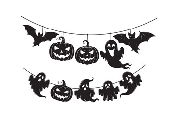 Halloween Garland with Pumpkins Bats and Ghosts banner