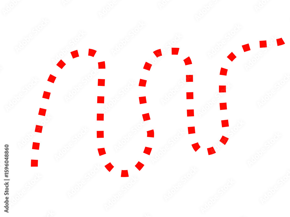 Poster red square dotted line forms a winding path on a black background