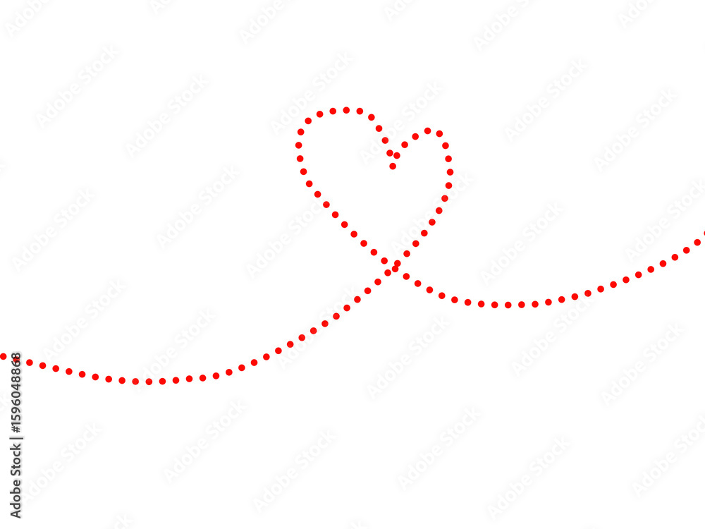 Poster red dot string forming a heart shape on black background graphic design