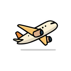 Stylized aircraft with bold orange wings and engines, symbolizes flight, vacation journeys, or airline transportation services