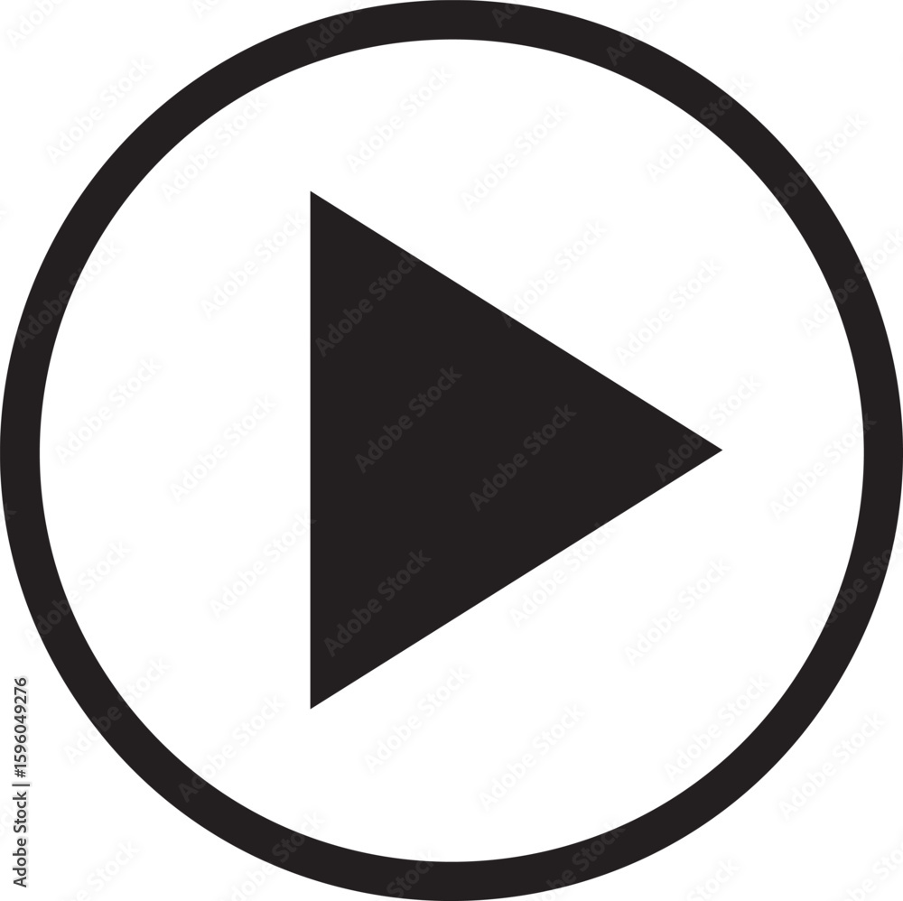 Poster black play button icon inside a circle isolated on transparent background