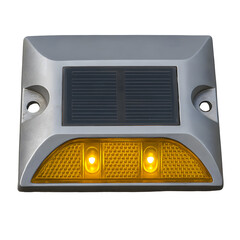 Solar-powered reflective road stud with yellow lights for safety  