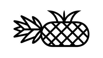 Minimal outline of tropical pineapple with spiky crown, simplified geometric leaves, white background.

