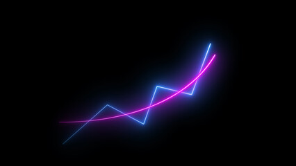 Glowing neon business growth rising arrow. business chart growth concept. neon business graph concept in black background	