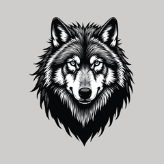 Vector wolf head with intense eyes and sharp fur details