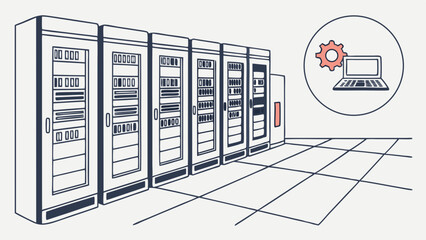 Row of Server Racks in a Data Center.