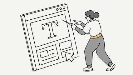 Woman interacting with a website interface pointing at the text tool.