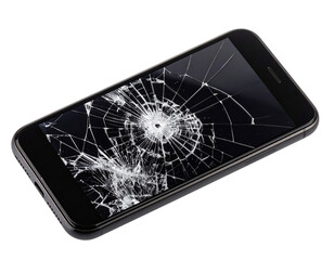  Smartphone with Broken Screen  Close-Up Isolated on White Background PNG
