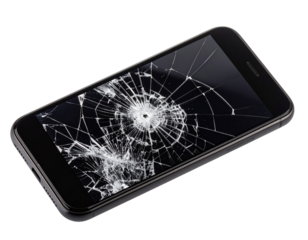  Smartphone with Broken Screen  Close-Up Isolated on White Background PNG