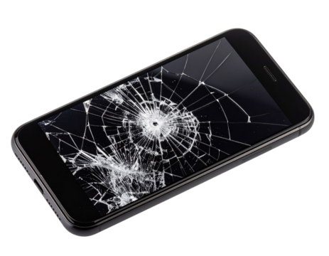  Smartphone with Broken Screen  Close-Up Isolated on White Background PNG