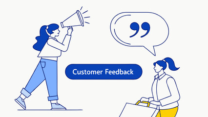 Woman with Megaphone Announcing Customer Feedback to Another Woman.