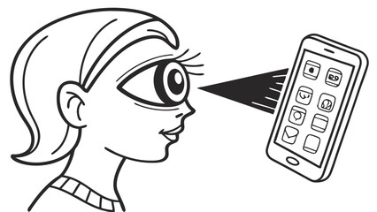 Womans Face and Smartphone with Light Ray Black and White.