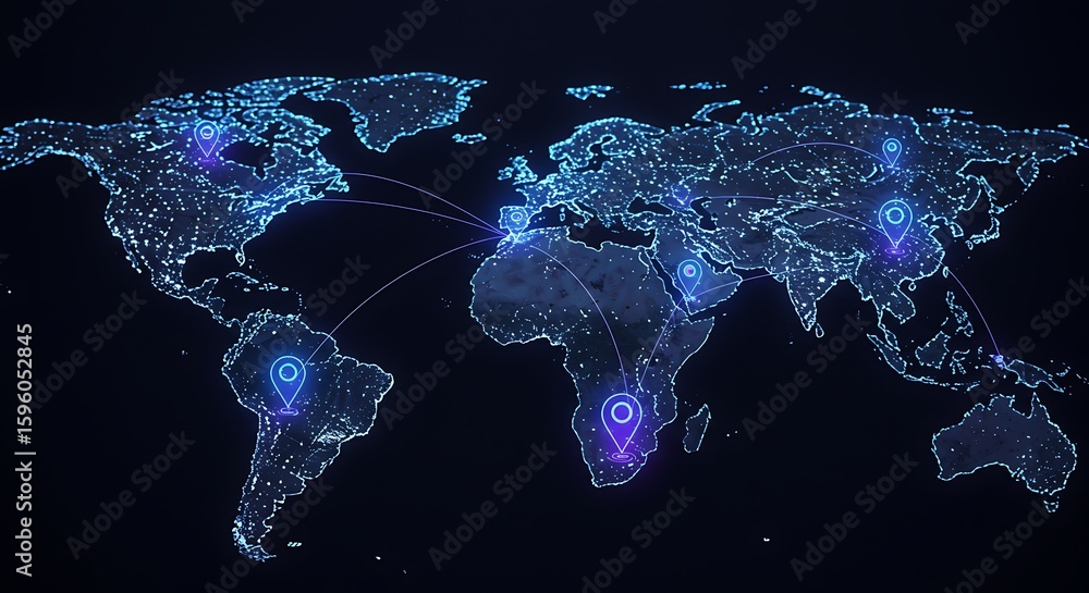 Poster global connections illuminated by digital map world map