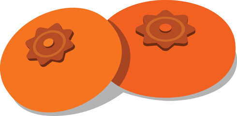 A flat-style illustration of persimmons or gotgam, enjoyed during Korean autumn and Chuseok. Featuring traditional seasonal fruit, ideal for Asian harvest themes and fall festival designs.

