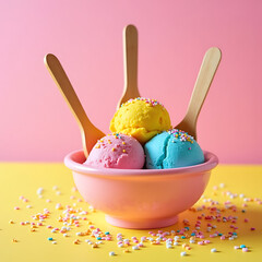 Colorful Ice Cream Scoops With Playful Sprinkles Dessert
