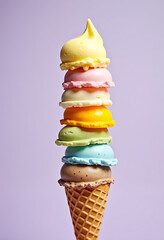 Colorful Stacked Ice Cream Scoops On A Waffle Cone
