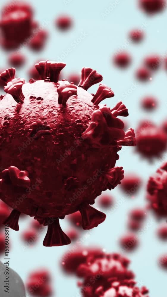Poster animation of multiple covid-19 cell icons floating with copy space on grey background