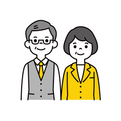 オフィスで働くシニア男女の、シンプルな上半身イラスト素材セット＿ベクター