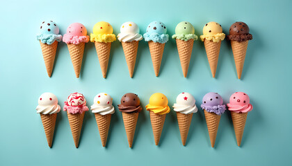 Sweet Dessert Cones Large Assortment Of Ice Cream
