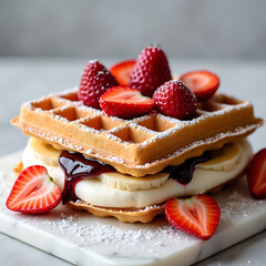 Delicious Breakfast Indulgence Waffles Fruit And Sweet Toppings
