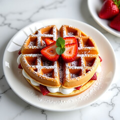Morning Meal Waffles Strawberries Bananas Sweet Culinary Art