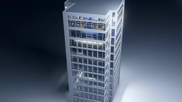 Dolly Shot of a Rotating Cutaway Showcasing Advanced Elevator Design in a Modern Building