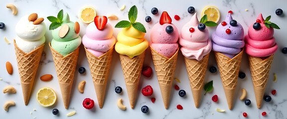 Delicious Frozen Treats With Waffle Cones And Berries
