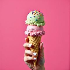 Refreshing Ice Cream Treat With Pink And Green Flavors
