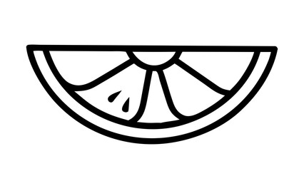 Streamlined outline of a lemon wedge with subtle rind pattern, consistent 1.5 pt stroke, white backdrop.

