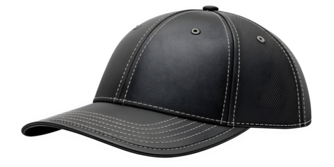 Stylish black baseball cap with detailed stitching and textured fabric