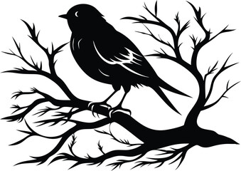 Silhouette Bird on Bare Tree Branch