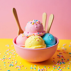 Gourmet Ice Cream Indulgence Colorful Scoops Sprinkles
