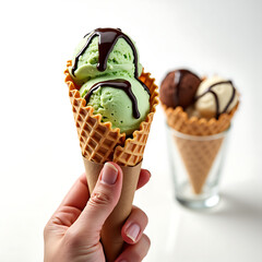 Refreshing Ice Cream Treat With Green And Brown Flavors
