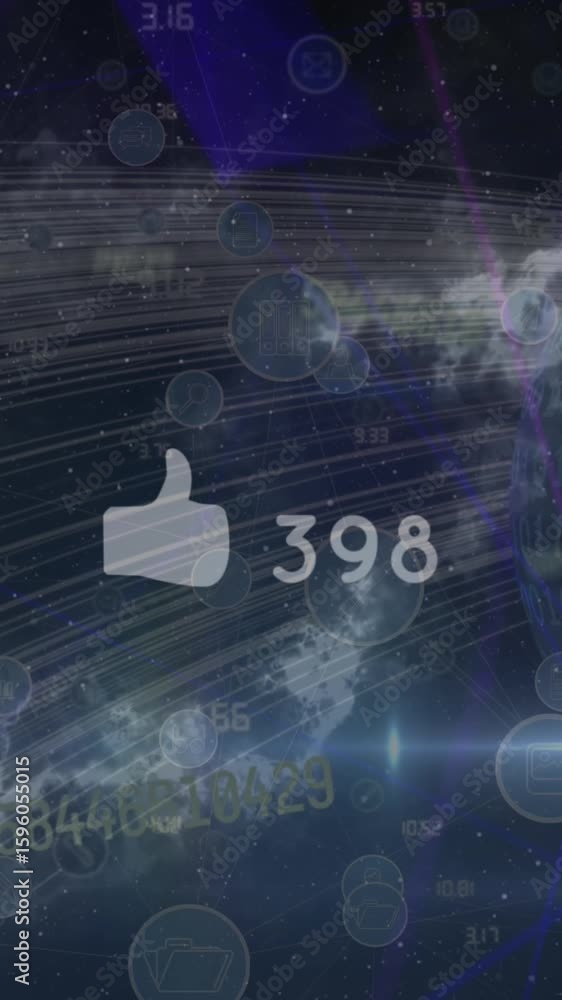Poster digital icons with increasing numbers against plexus networks and light trails on blue background