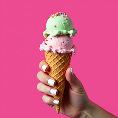 Gourmet Ice Cream Confection Dual Scoops Sweet Sprinkles
