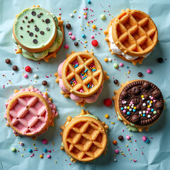 Colorful Waffle Ice Cream Sandwiches With Decorative Sprinkles
