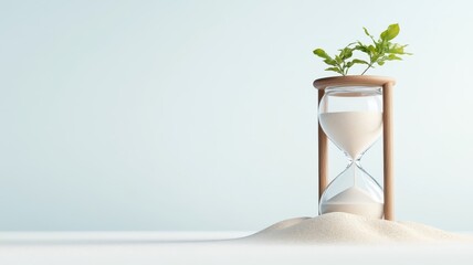 Naklejka premium Melting hourglass with sand forming miniature desert landscape.