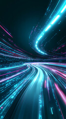 Abstract light rays in blue and purple hues create dynamic flow background