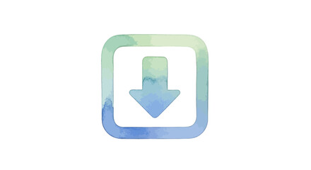 Obraz premium Watercolor download button, pastel green blue square, arrow pointing down.