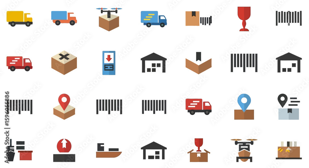 Poster business and finance icon set in flat vector style for web and digital design
