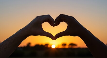 hands holding a heart at the sunset