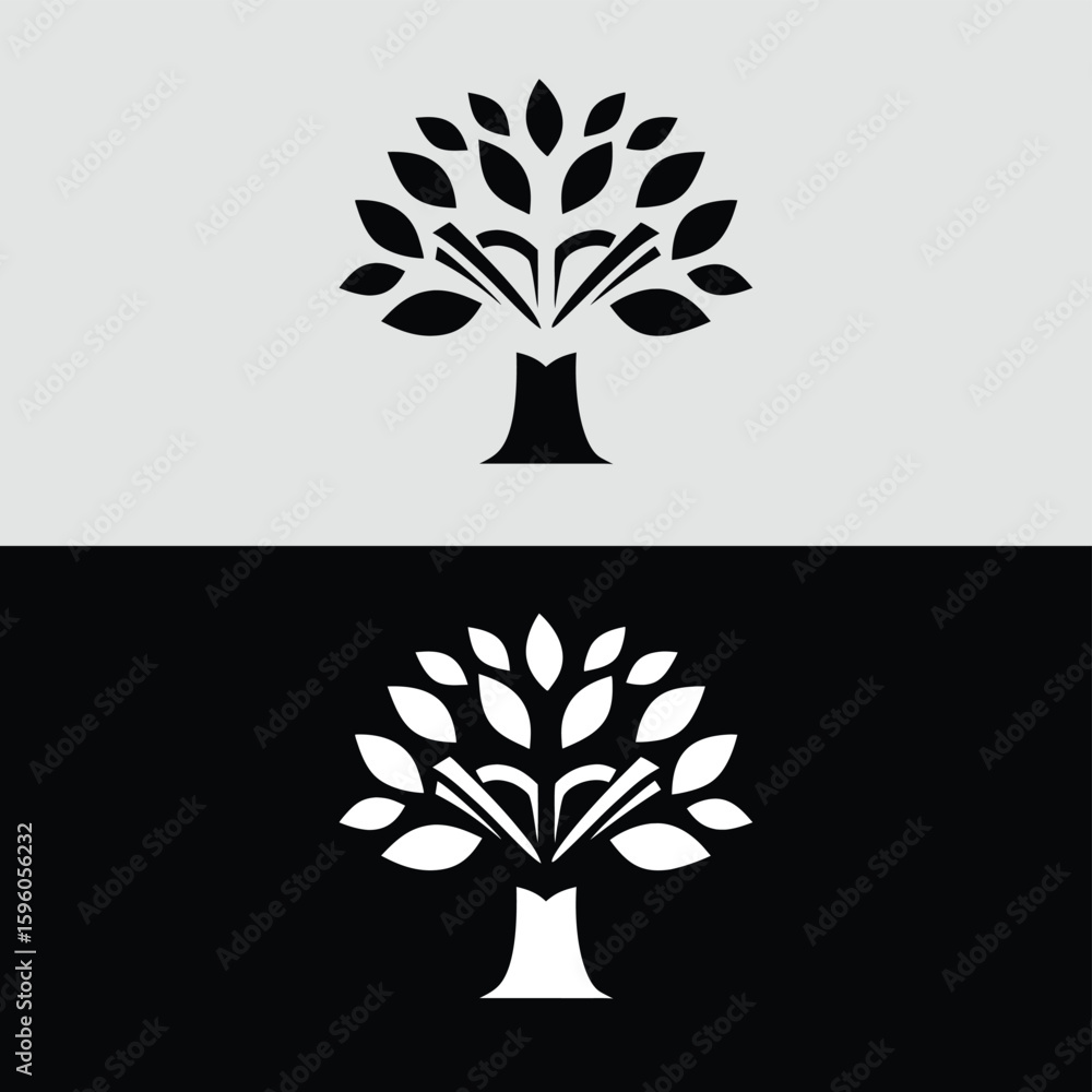 Poster a stylized tree with leaves sprouting from an open book represents the growth of knowledge and the n
