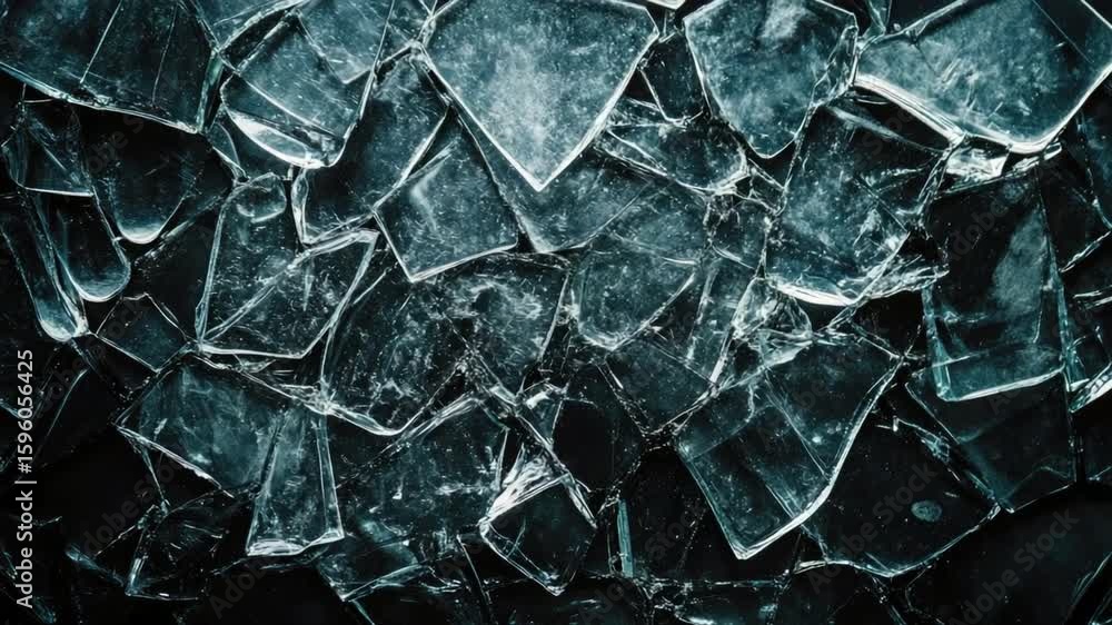 Poster Close-up of Broken Ice Shards with Sharp Edges Reflecting Light in Dark Background